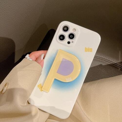 Cute Gradient P Words Stand Bracket Case for Iphone 12 11 Pro Max 7 8 Plus X XR XS Max SE 20 Shock Proof Back Cover Soft TPU