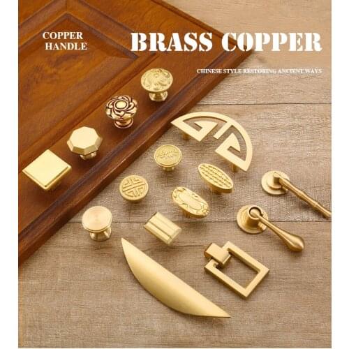 Pure Copper Kitchen Cabinet Handles Cupboard Door Pulls Drawer Knobs European Vintage Brass Gold Furniture Handle Hardware