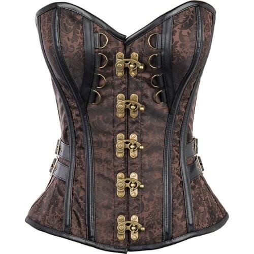 Corzzet Brown Steampunk Overbust Lace Up Floral Pattern Gothic Corsets & Bustiers For WomenS Clubwear Cosplay Outfits