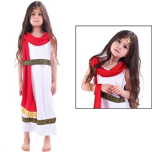 Kids Child Roman Grecian Greek Athena Goddess Cosplay Costume for Girls Fantasia Infantil Halloween Purim Mardi Gras Party Dress