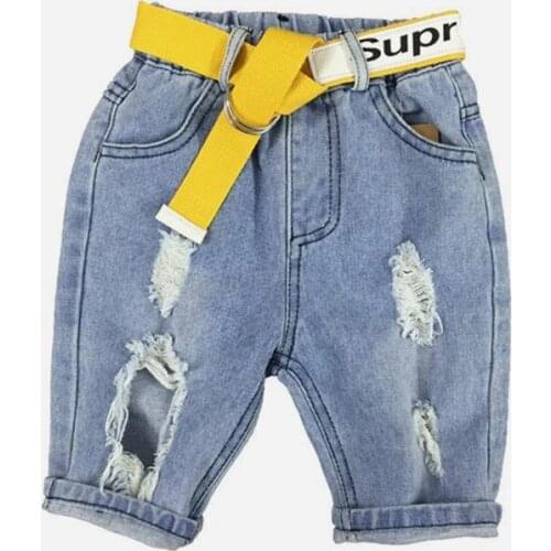 2019 children boys summer short jeans Kids casual distressed denim shorts pants with belt for Boys 3-8 years