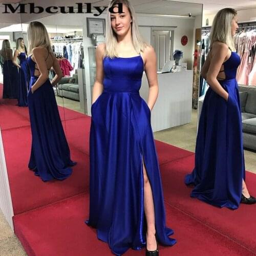 Mbcullyd Royal Blue Prom Dresses Long With Pocket Evening Party Dress High Split vestidos de fiesta largos elegantes de gala