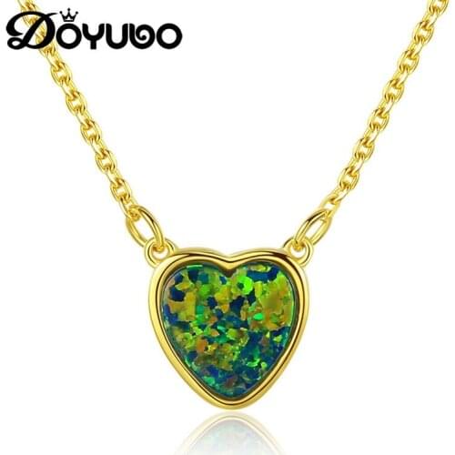 DOYUBO Romantic Women Pure Silver Heart Opal Charm Necklace S925 Sterling Silver Lovely Heart Pendant Necklace Jewelry VA291