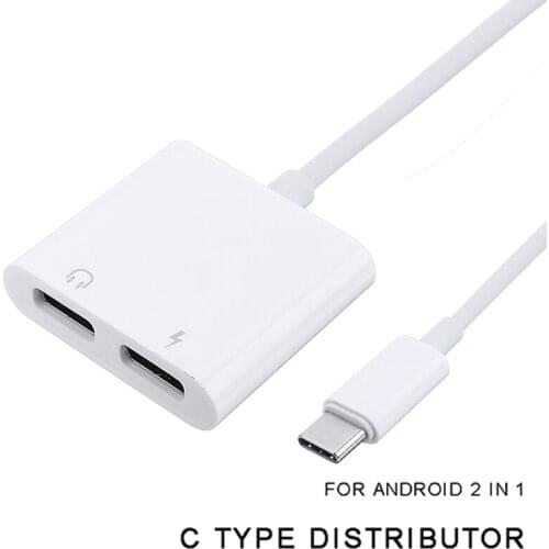 Dual Type-C 3A Charger Headphone Splitter 2 in 1 USB-C Audio Adapter White Fast Transfer Connector for Android Mobile Phone