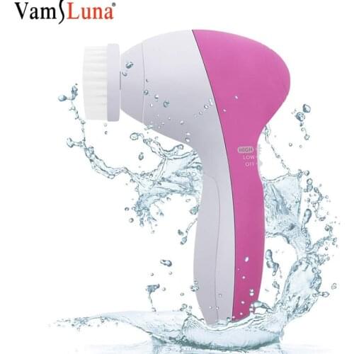Electric Facial Cleansing Brush 5 in 1 Face Cleanser Wash with Replacement Brush Heads Face Exfoliating Vibrator Massager