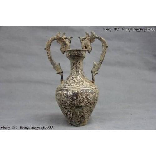 Folk Collect old Bronze silver-gilt Royal Palace Dragon Ears wine Pot Jar Vase
