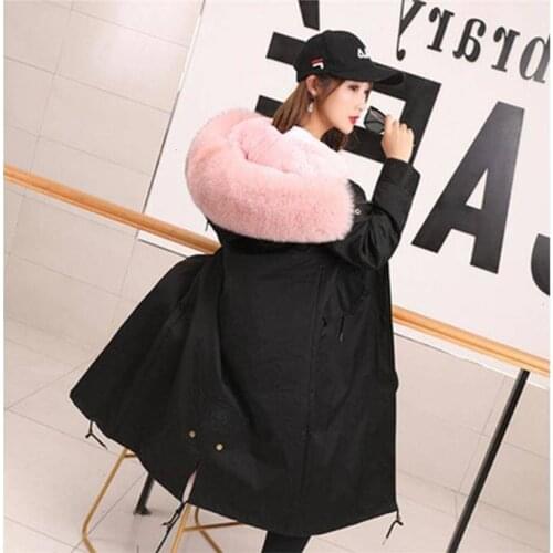 Real Rabbit Fur Lined Parka Long Coat with Raccoon Fur Collar Winter Fur Jacket Women