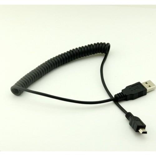 1pcs Black Spiral Coiled USB 2.0 A Male to Mini USB 5 Pin Male Straight Adapter Cable 5FT