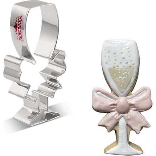 KENIAO Champagne Glass with Bow Cookie Cutter For Wedding Party - 8 x 11 cm - Biscuit / Fondant / Pastry Cutter -Stainless Steel