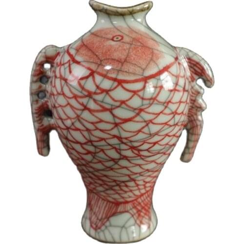 Chinese Old Porcelain Underglaze red slicede fish-shaped vase