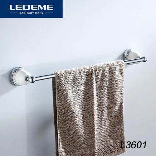 LEDEME Bathroom Accessory Single Towel Bar Towel Rail Towel Holder Ceramic Base Bath Hardware Chrome Plated Aluminum Bars L3601