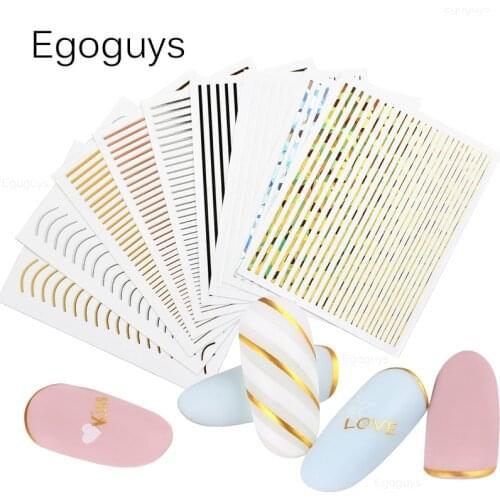 1 Pc Nail Strip Stickers Black/Gold/Rose Gold/Silver Metal Strip Tape Nail Art Adhesive DIY Foil Tips Nail Sticker Decals