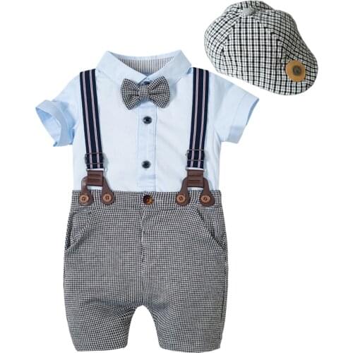 Summer Baby Boy Clothing Sets Romper Shorts Newborn Kids Clothes Suits Cotton Casual Toddler Children Outfits Bow Hats Uniform