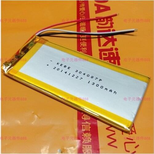New Hot A 3.7V lithium polymer battery 304087 034087 1300MAH navigator three 3 wires driving record Rechargeable Li-ion Cell