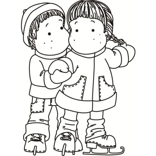 Skating boy and girl Metal Cutting Dies or Transparent Clear Stamp for DIY Scrapbooking/photo album Decorative Card making