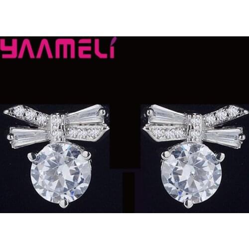 Sweet Compact Bow-Knot Shape Earrings Drop Modern 925 Sterling Silver Hard Cubic Zircon For Ladies Women Festival Gift