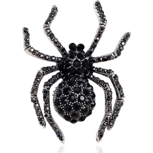 Retro Spider Brooch Black Rhinestone Mens Suit Brooches Pins Shirt Lapel Pin Women Men Badge Jewelry Accessories Halloween Gift