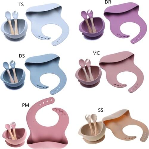 Feeding Set Food Grade Silicone Waterproof Bibs Baby Suction Bowl Kid Tableware