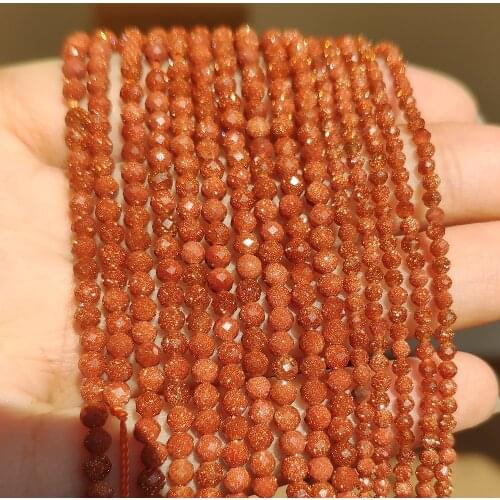 Natural Golden Sandstond 2/3/4mm Faceted Mineral Loose Beads for Jewelry Making DIY Christmas Gift Bracelets 15'' Tiny Stone