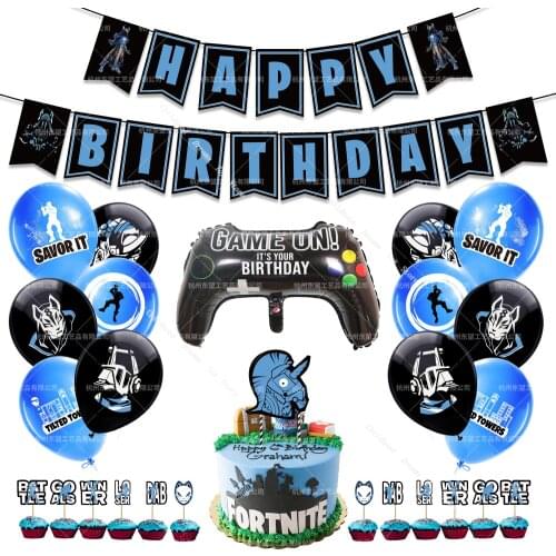 New Fortnite Party Balloons Set Game Theme Birthday Party Supplies Decoration Fortnights Pull Flag Cake Insert Latex Balloon