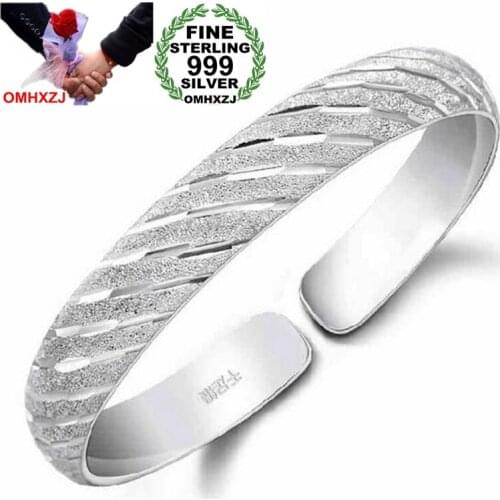 OMHXZJ Wholesale Fashion Elegant Woman Girl Gift Matte Meteor Shower 999 Sterling Silver Bracelet Bangle Open Adjustable SZ74