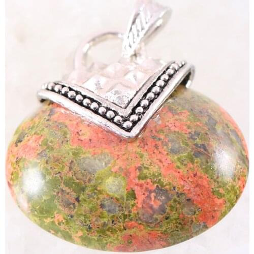 Oval Pendant 40x40MM Natural Stone CAB Cabochon Bead Unakite Epidote Fit Necklace For Men Women Jewelry Gift K1146