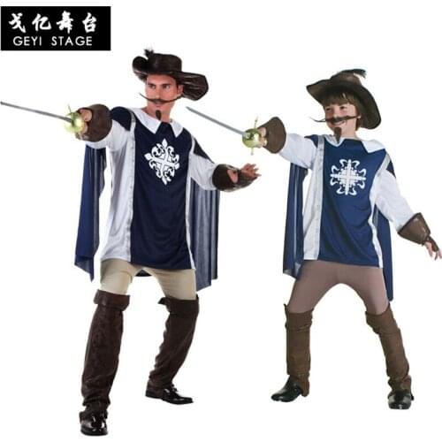 Kids Adult Blue Three Musketeer Costume Greek Roman Warrior Knight Costumes for boys Halloween Carnival Mardi Gras Fancy Dress
