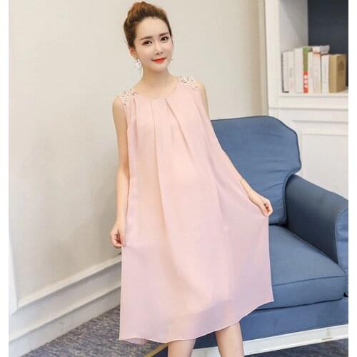 Beading Maternity Dresses For Pregnant Women Clothes Chiffon Vestidos Summer Sleeveless Pregnancy Dress Maternity Clothing
