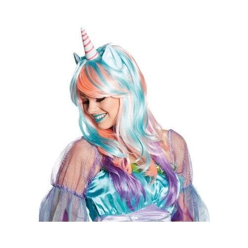 Rainbow Unicorn Wig Colorful Long Curly Custume Cosplay Fake Hair Birthday Bachelorette Party Decoration Mask Party Favor