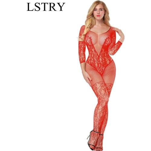 Sexy Lingerie Costumes Lace off Shoulder Fishnet Bodysuit Women Topless Mesh Sex Clothes Perspective Open Crotch Body Stockings