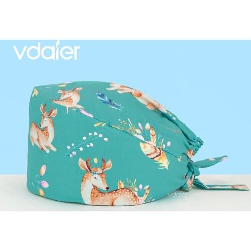 Cartoon printing Medical Scrubs cap Doctors Surgical cap Nurse hat Cotton scrub hat Pet Vet with Buttons Dentist Work Hat