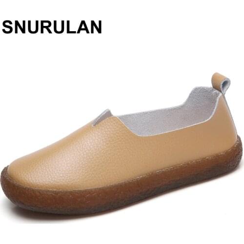 SNURULAN Women Shoes Autumn Rubber Personality V-type Mouth Soft Genuine Leather Flats Slip On Round Toe Comfort Casual Loafers