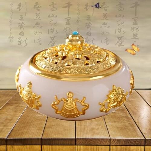 Coil Incense Burner Imitation Jade Aroma Burner Eight Auspicious Sandalwood Burner Home Tea Room Decoration Car Ornaments
