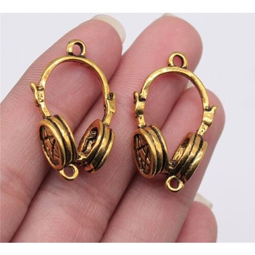 Tristana 10pcs 32x21mm Antique Gold Color Headset Connector Charms For Jewelry Making DIY Jewelry Findings