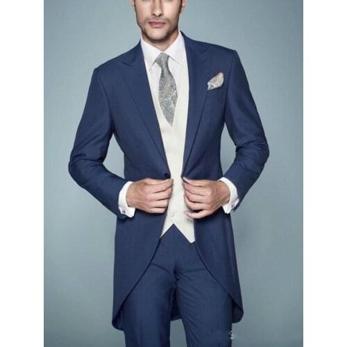 Morning Style One Button Groom Tuxedos Peak Lapel Groomsmen Men Wedding Tuxedos Dinner Prom Suits (Jacket+Pants+Vest)