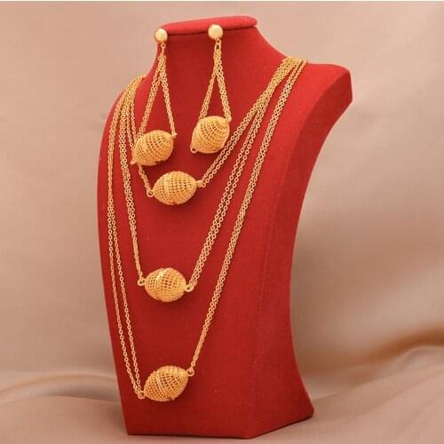 Dubai Jewelry sets 24K gold plated luxury African wedding gifts bridal bracelet necklace earrings ring jewellery set for women