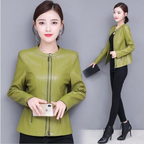 Large Size 4XL Womens Leather Clothing New 2021 Leather Coat Women Clothes Short Slim Leather Jacket Female Jackets Black PU