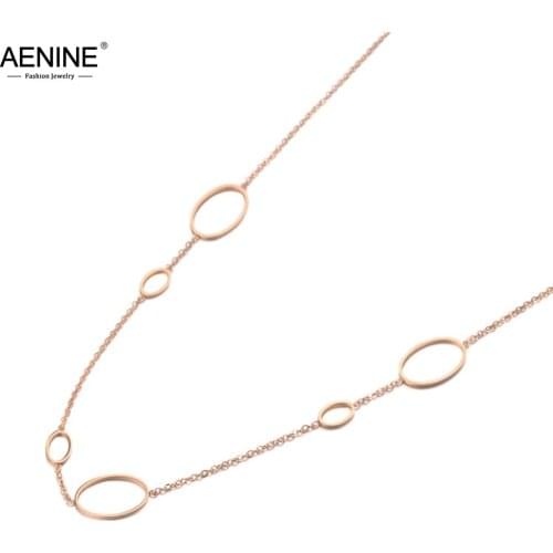 AENINE Bohemia Stainless Steel Oval Geometry Choker Necklace Jewelry Rose Gold Chain Link Pendant Necklace For Women AN19120