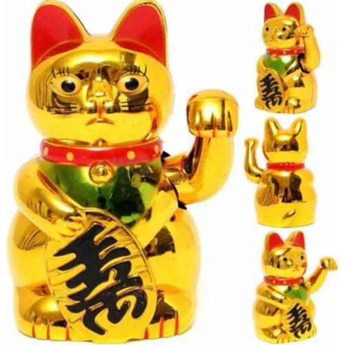 Gold Maneki Neko Cute Lucky Cat Electric Craft Art Home Shop Hotel QX2E