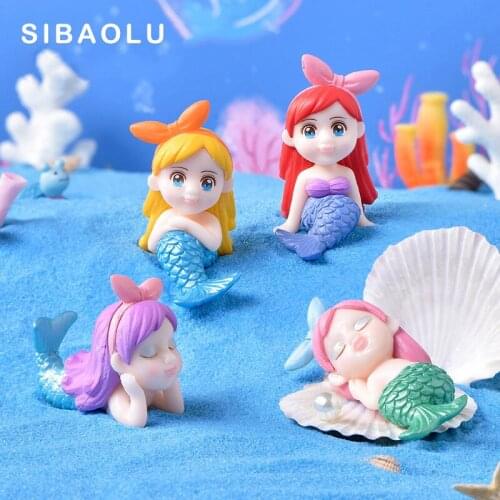 1pc Nice Hair Mermaid Fish Girl Figurine cartoon people Animal Model Home Decor Miniature Fairy Garden Decoration Accessories