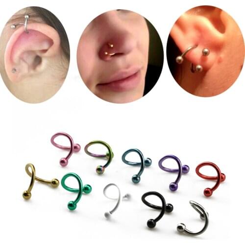 2Pcs S Shape Surgical Steel Spiral Twisted Lip Ring Nose Rings 16 Gauge Ear Cartilage Helix Piercing Body Accessories Jewelry