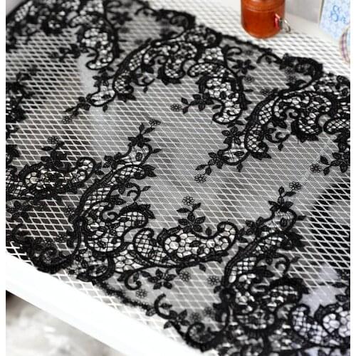 5 Meters 25.5cm Bilateral Embroidery Black Wide Lace Fabric DIY Garment Accessories Sewing Trim Wedding Lace Material