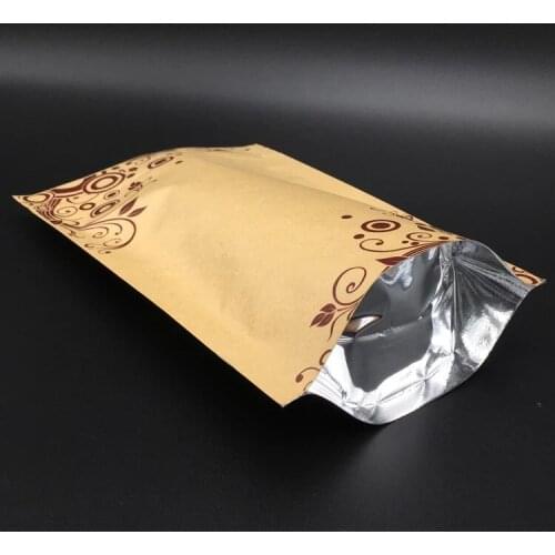 50pcs/lot 5 size Kraft Paper Gift Bag For Tea Powder Nut Food Cookie Packaging Zip Lock Bags Brown stand up Kraft paper bags