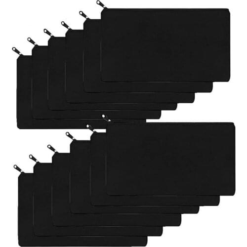 AU42 -12Pcs Blank Canvas Makeup Cosmetic Bags Pouch with Zipper, Pencil Pen Pouch Case DIY Craft Bags for DIY Craft (Black)