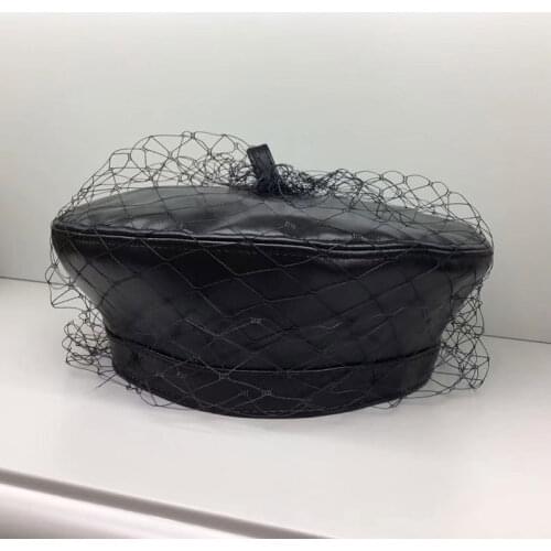 Korean Fashion Girl Beret Hats For Women Net Yarn Warm Luxury Hat Autumn Winter Hat Beanie Hat Cap Female PU Leather Flat Caps