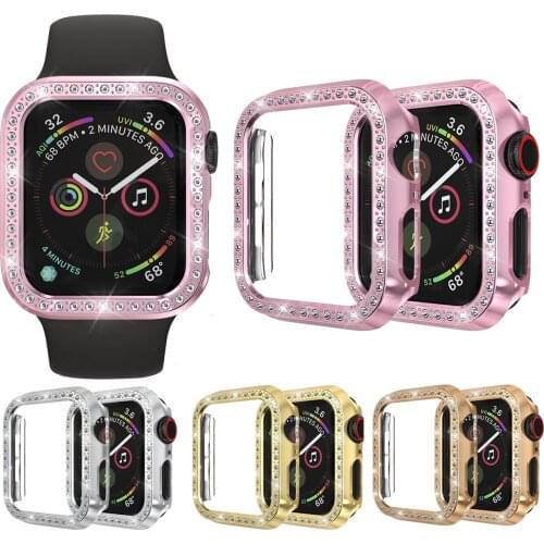 Bling Diamond Bumper Protective Cover For Apple Watch Series 4 44mm 40mm Sliver Pink Glitter Cases For iWatch Cover Shell