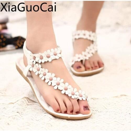 Cheap Breathable Women Flat Sandals Bohemian Sandals Female Summer New Flower Flat Bottom Korean Flat Sandals Large Size