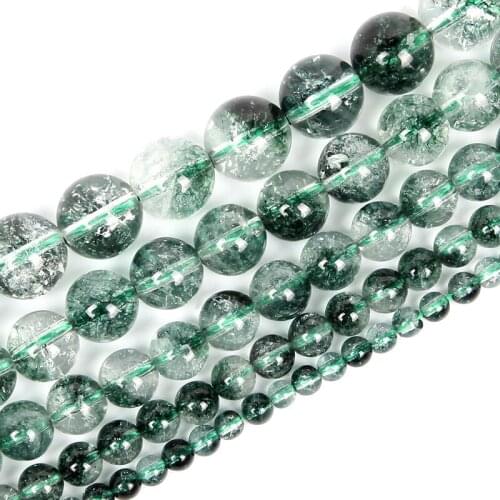 Natural Stone Beads Round Loose Green Ghost Beads For Jewelry Making Bracelet DIY Accessories Needlework Strand 4/6/8/10/12MM