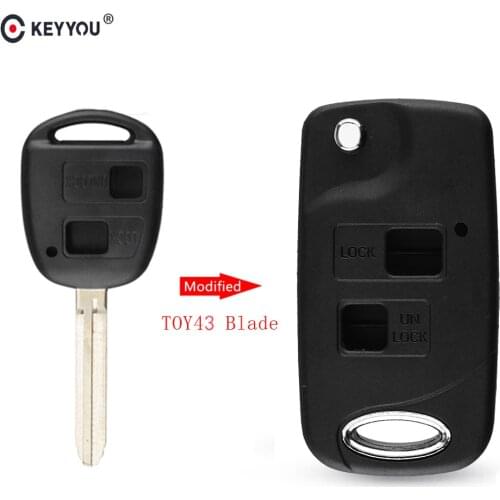 KEYYOU Modified Remote Car Shell Folding Flip Key Case Fob 2Button For Toyota Celica Avensis RAV4 Prado Camry TOY43 TOY47 TOY48