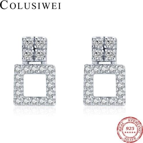 Colusiwei Vintage Design 925 Sterling Silver Hollow Square Zirconia Drop Earrings for Women Lady Hanging Earrings Fine Jewelry